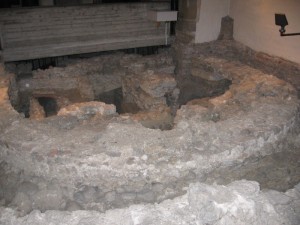 Roman ruins in Enns basilica -- they were excavated under the entire church (we toured the basement to see them), and this bit was left exposed right in front of the main altar at the front of the church