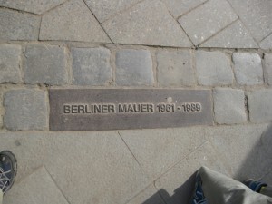 Berlin Wall marker incorporated into a sidewalk