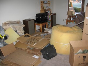 Chaos of boxes in the new living room