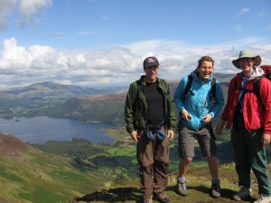 Jennifer, Delphine, Randy, and the view of Derwent Water from the ridge