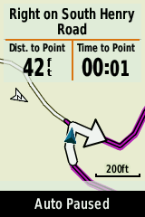 Screen shot of turn indication on GPS device