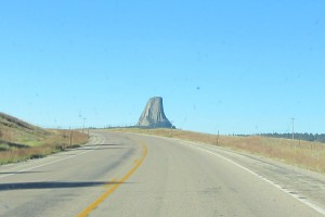 Devil's Tower and highway, from the north