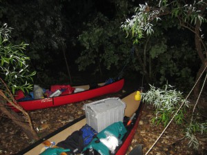 Canoes loaded at night