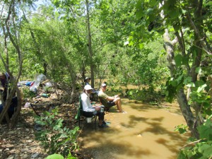 Soaking feet in flood waters