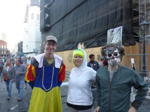 Zach and our Warm Showers hosts Holly and Bert, in costume for the Halloween Parade