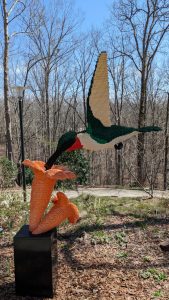 Hummingbird sculpture made of Lego at Atlanta Botanical Garden in Gainesville, GA